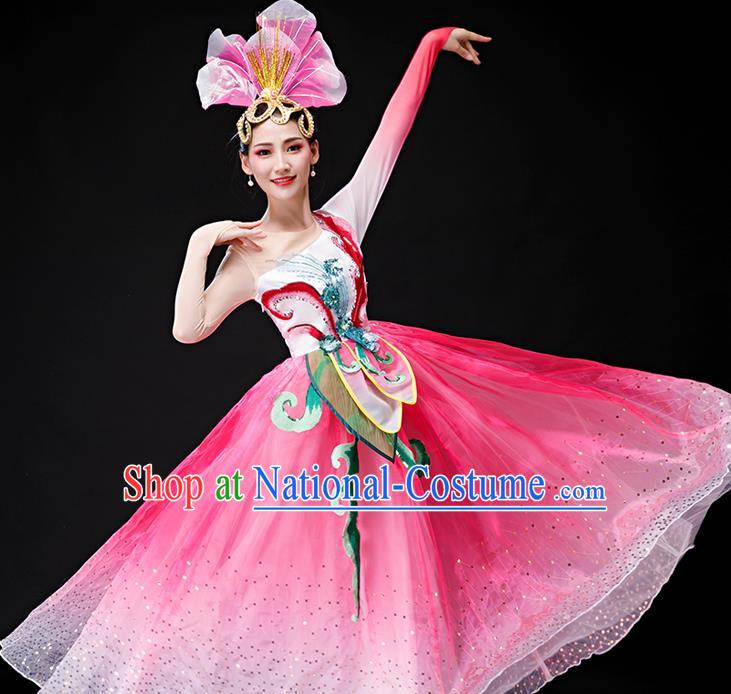 Professional Women Group Dance Fashion Peony Dance Performance Costume Modern Dance Pink Dress Opening Dance Garment