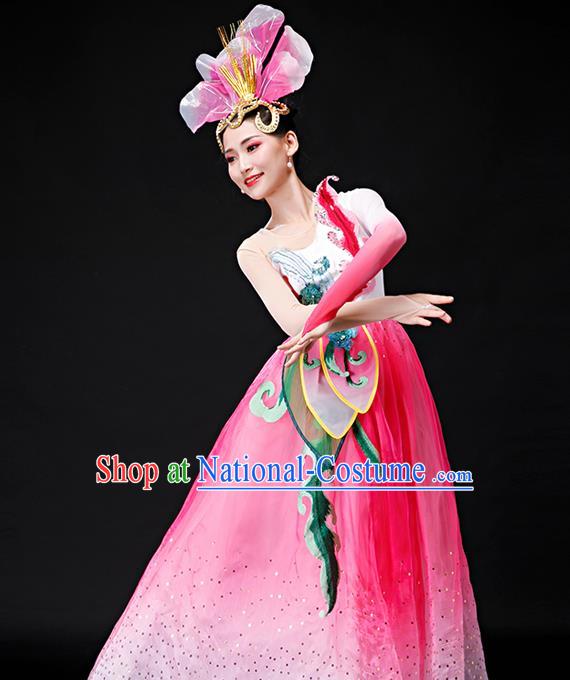 Professional Women Group Dance Fashion Peony Dance Performance Costume Modern Dance Pink Dress Opening Dance Garment