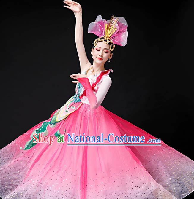 Professional Women Group Dance Fashion Peony Dance Performance Costume Modern Dance Pink Dress Opening Dance Garment