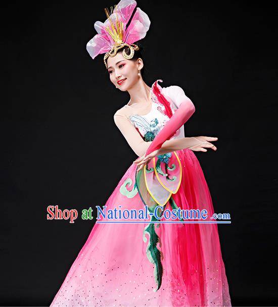 Professional Women Group Dance Fashion Peony Dance Performance Costume Modern Dance Pink Dress Opening Dance Garment