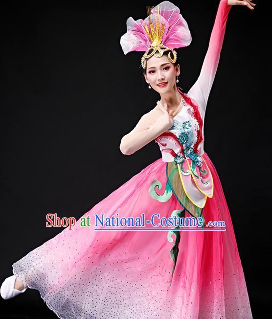 Professional Women Group Dance Fashion Peony Dance Performance Costume Modern Dance Pink Dress Opening Dance Garment