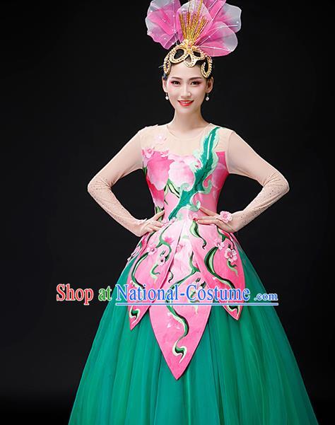 Professional Opening Dance Garment Women Group Dance Fashion Lotus Dance Performance Costume Modern Dance Green Dress