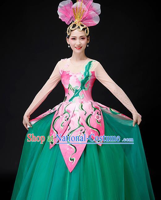 Professional Opening Dance Garment Women Group Dance Fashion Lotus Dance Performance Costume Modern Dance Green Dress