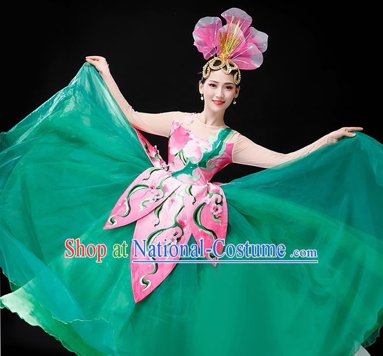 Professional Opening Dance Garment Women Group Dance Fashion Lotus Dance Performance Costume Modern Dance Green Dress