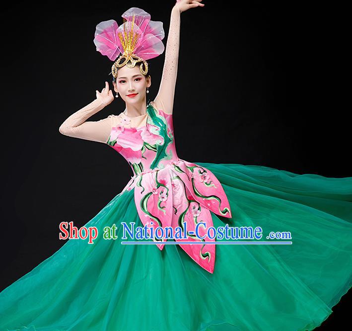 Professional Opening Dance Garment Women Group Dance Fashion Lotus Dance Performance Costume Modern Dance Green Dress