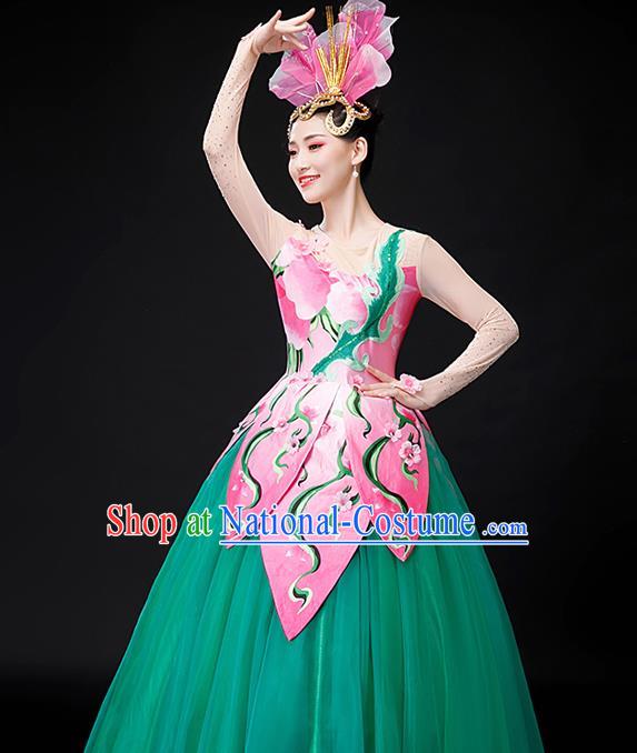 Professional Opening Dance Garment Women Group Dance Fashion Lotus Dance Performance Costume Modern Dance Green Dress