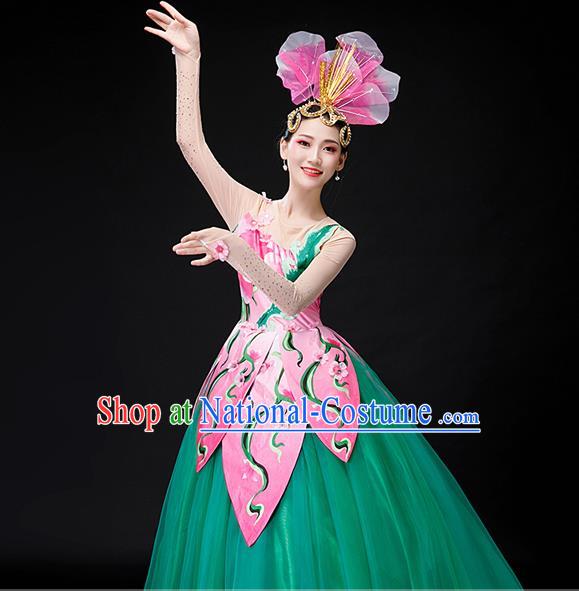 Professional Opening Dance Garment Women Group Dance Fashion Lotus Dance Performance Costume Modern Dance Green Dress