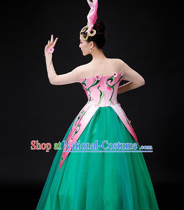 Professional Opening Dance Garment Women Group Dance Fashion Lotus Dance Performance Costume Modern Dance Green Dress