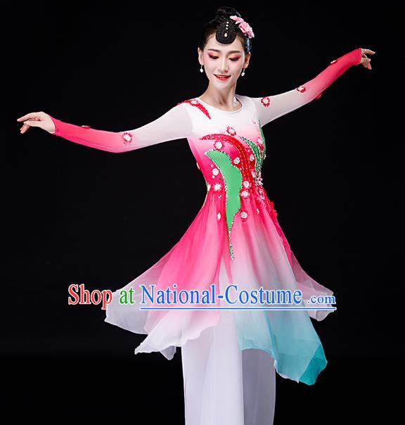 China Stage Performance Fashion Uniforms Classical Dance Pink Dress Palace Fan Dance Garment Costumes Umbrella Dance Clothing