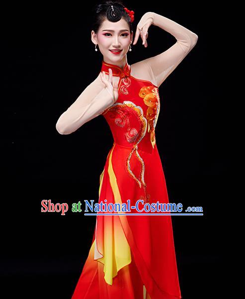 Chinese Traditional Women Drum Dance Garment Costumes Yangko Performance Clothing Fan Dance Apparels Folk Dance Red Uniforms