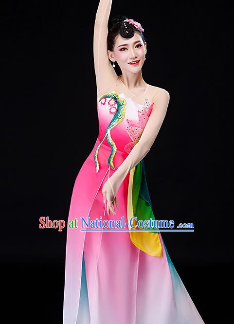 China Jasmine Flower Dance Garment Costumes Jiangnan Umbrella Dance Clothing Stage Performance Fashion Uniforms Classical Dance Pink Dress