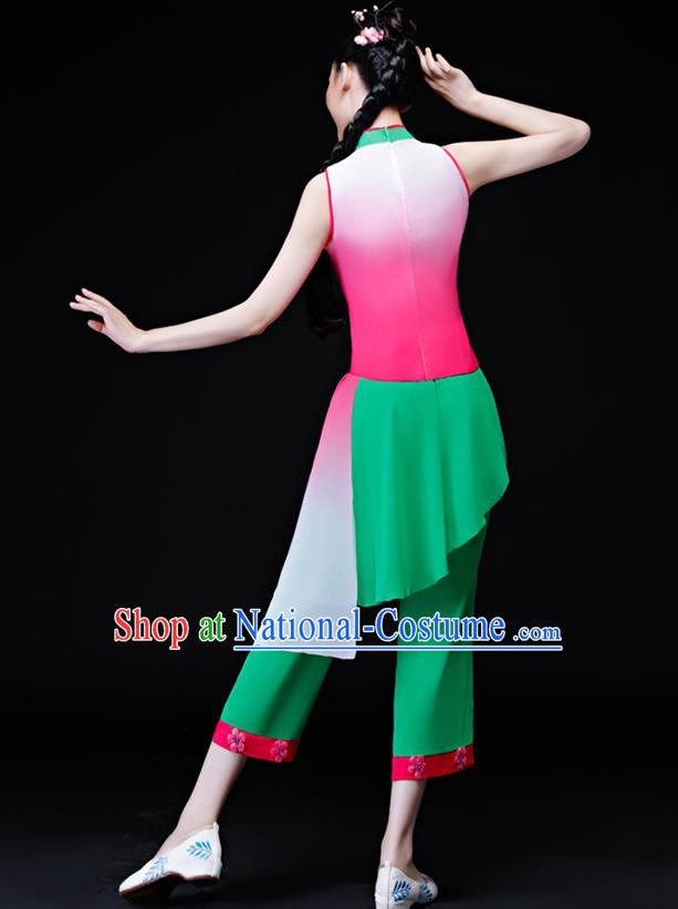 Chinese Fan Dance Apparels Folk Dance Uniforms Traditional Village Girl Dance Garment Costumes Bamboo Hat Performance Clothing