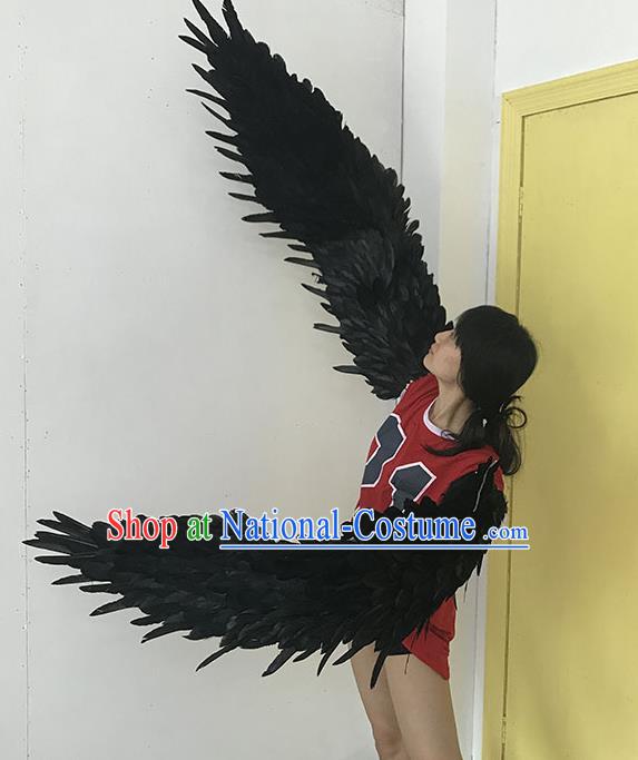 Custom Catwalks Props Brazilian Carnival Accessories Miami Angel Black Feathers Wings Halloween Feather Decorations