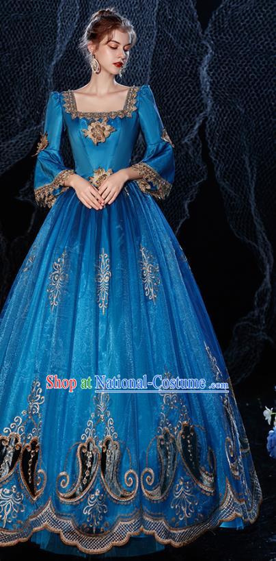 Top Western Court Princess Blue Full Dress Christmas Garment Costume England Formal Attire European Drama Performance Clothing