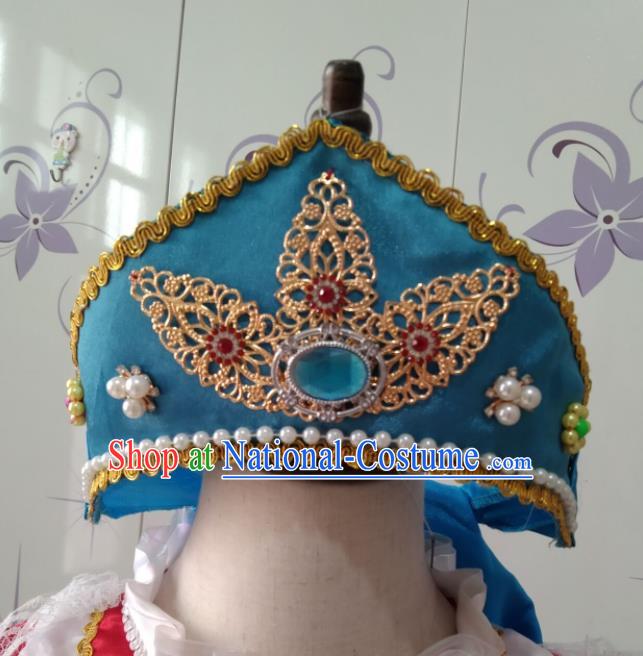 Custom Modern Dance Hair Accessories Russian Traditional Dance Blue Hat Headdress Russia Dance Hair Crown