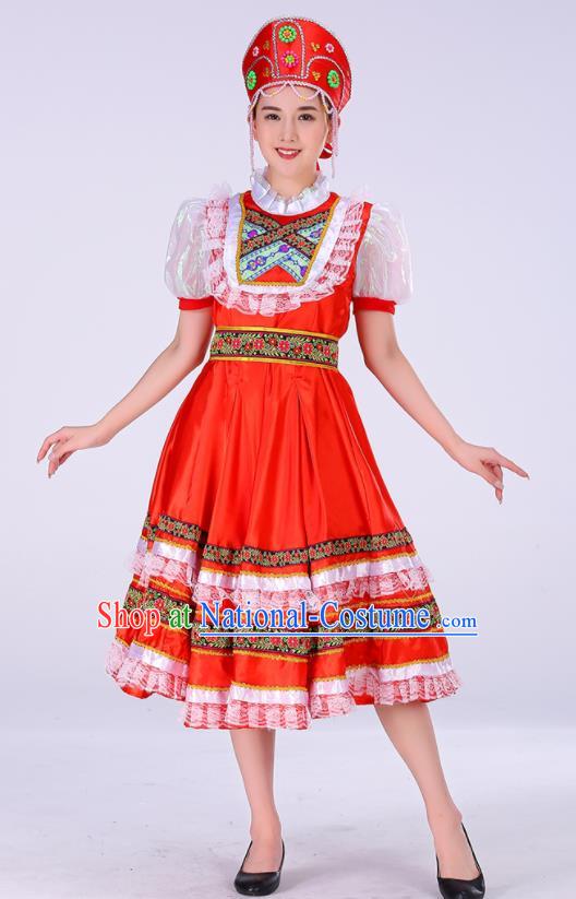 Professional Russia Modern Dance Fashion Garment Women Performance Costume Russian Court Princess Red Dress