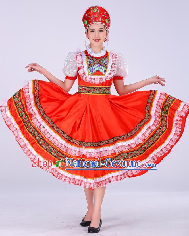 Professional Russia Modern Dance Fashion Garment Women Performance Costume Russian Court Princess Red Dress