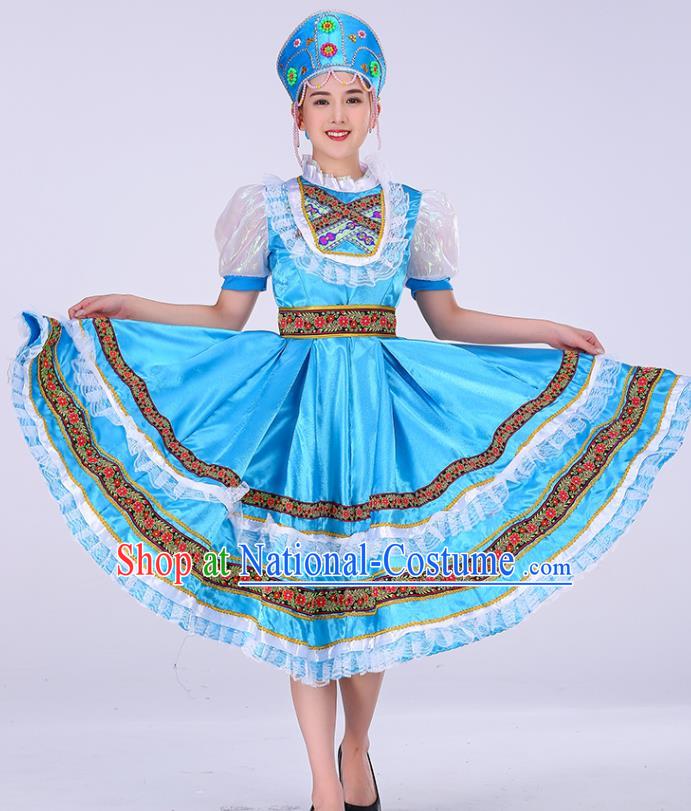 Professional Russian Court Princess Blue Dress Russia Modern Dance Fashion Garment Women Performance Costume