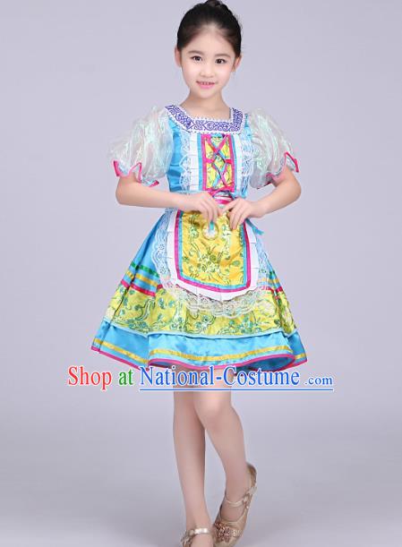 Professional Russian Girl Dance Blue Dress Modern Dance Fashion Garment Russia Festival Children Performance Costume