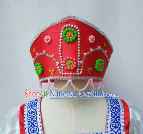 Custom Russian Traditional Dance Red Hat Headdress Russia Court Maid Hair Crown Handmade Beads Hair Accessories