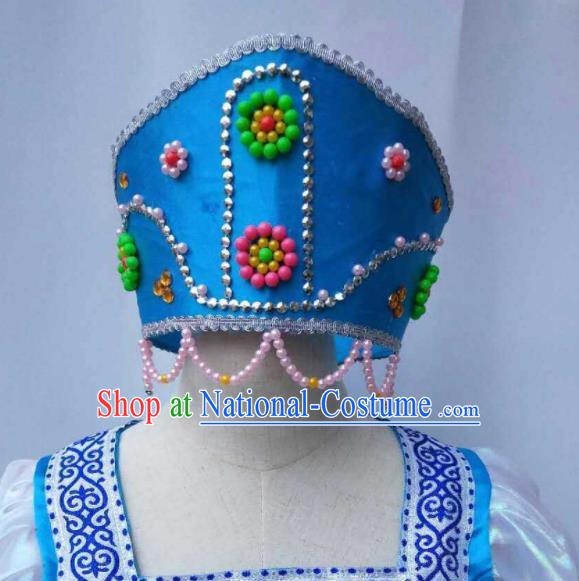 Custom Traditional Dance Hair Accessories Russian Handmade Blue Beads Hat Headdress Russia Court Maid Hair Crown