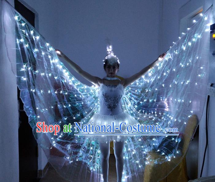 Professional Women Performance Costume Modern Dance LED Wings Dress Opening Dance Garment Group Dance Props