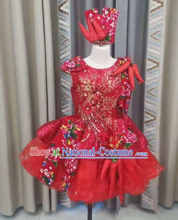 Professional Children Performance Costume Modern Dance Red Dress Girl Chorus Garment