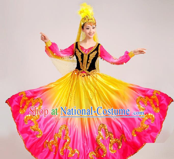 Chinese Spring Festival Gala Ethnic Dance Garment Costumes Xinjiang Minority Dance Dress Outfits Uyghur Nationality Women Clothing