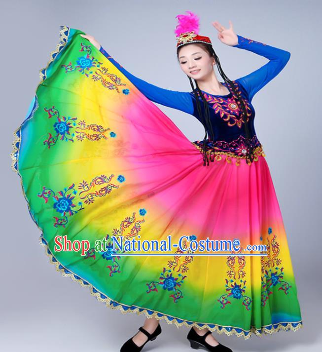 Chinese Uyghur Nationality Traditional Festival Clothing Spring Festival Gala Ethnic Dance Garment Costumes Xinjiang Minority Dance Dress Outfits