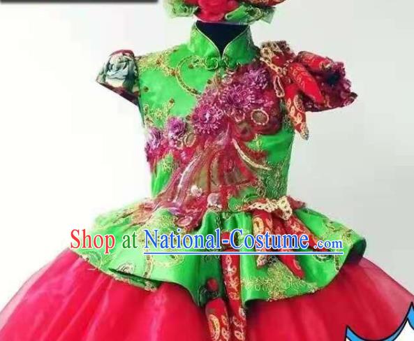 Professional Girl Chorus Garment Children Stage Performance Costume Modern Dance Red Dress