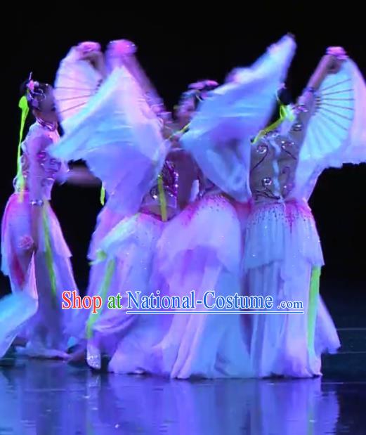 China Stage Performance Uniforms Classical Dance Apparels Girl Fan Dance Garment Costumes Lotus Dance Clothing