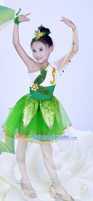 Custom Modern Dance Green Veil Dress Girls Stage Performance Fashion Clothing Children Group Dance Costume