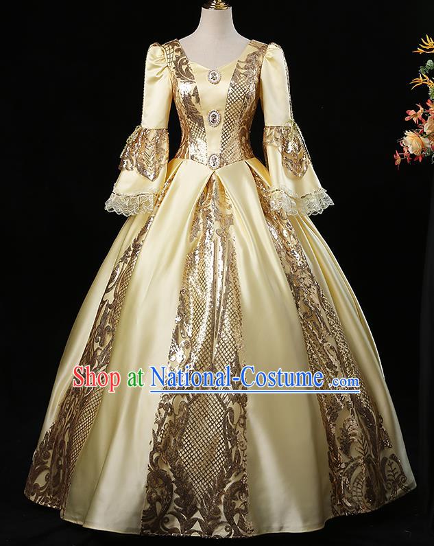 Top French Noble Lady Attire European Middle Ages Female Clothing Western Court Yellow Bubble Dress Renaissance Style Princess Garment Costume