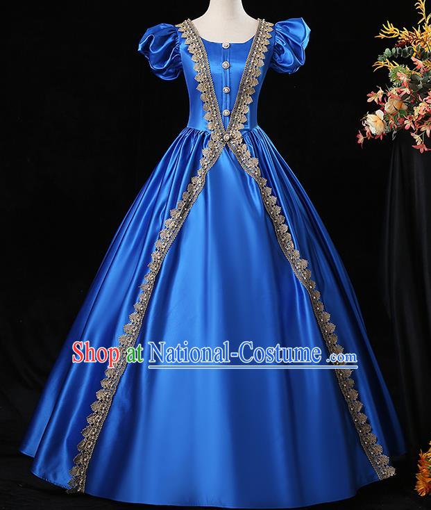 Top Western Court Princess Royalblue Dress Chorus Performance Garment Costume French Noble Lady Formal Attire European Middle Ages Clothing