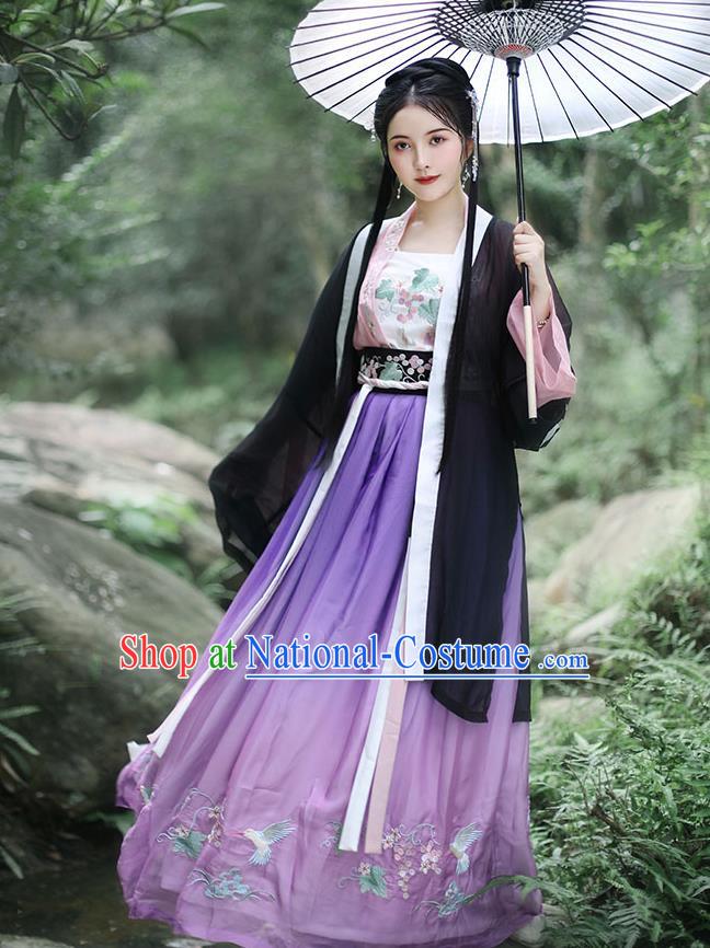 China Ancient Young Woman Garment Costumes Song Dynasty Historical Clothing Traditional Civilian Female Hanfu Dress Apparels