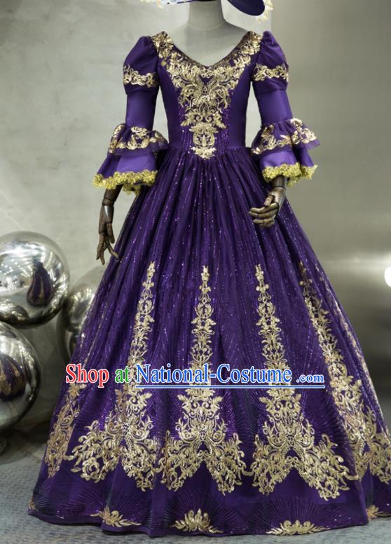 Top England Court Princess Formal Attire European Drama Performance Clothing Western Renaissance Style Purple Full Dress Christmas Garment Costume