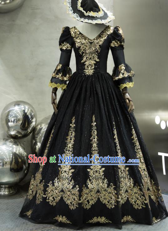 Top Western Renaissance Style Black Full Dress Christmas Garment Costume England Court Princess Formal Attire European Drama Performance Clothing