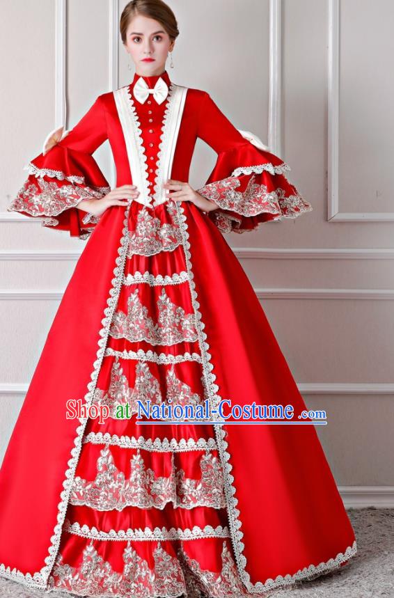 Top England Noble Lady Formal Attire European Drama Clothing Western Court Red Full Dress Renaissance Style Garment Costume