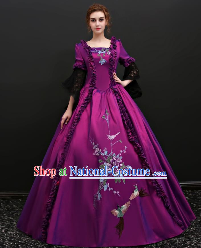 Top Renaissance Style Garment Costume England Noble Lady Formal Attire European Drama Clothing Western Court Purple Full Dress