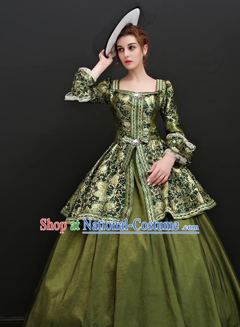 Top Western Court Olive Green Full Dress Renaissance Style Garment Costume England Noble Lady Formal Attire European Drama Clothing