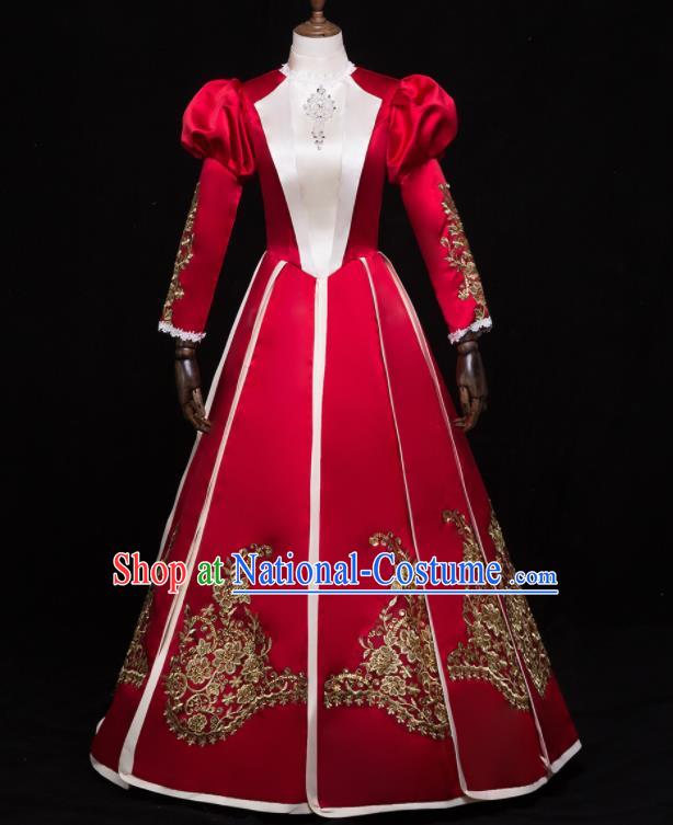 Top French Princess Formal Attire European Court Clothing Western Dance Wine Red Full Dress Renaissance Style Garment Costume