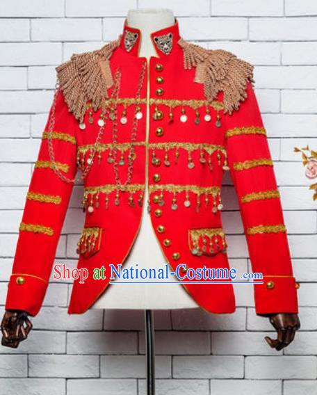 Custom Annual Meeting Performance Red Jacket European Prince Garment Costume Vintage Male Clothing General Suit