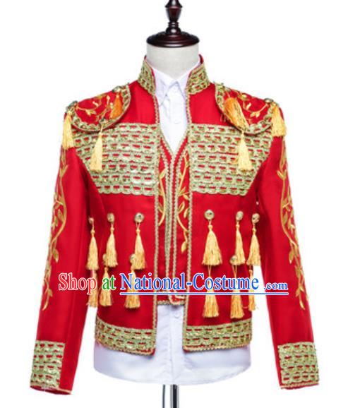 Custom Western Court Male Red Jacket European Prince Garment Costume Spanish Fighting Bull Clothing Annual Meeting Performance Suit