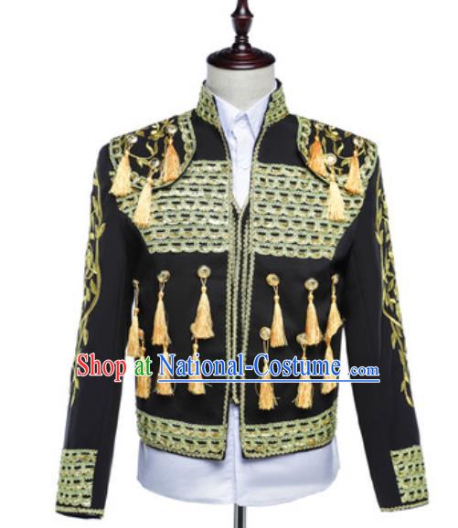 Custom Annual Meeting Performance Suit Western Court Male Black Jacket European Prince Garment Costume Spanish Fighting Bull Clothing