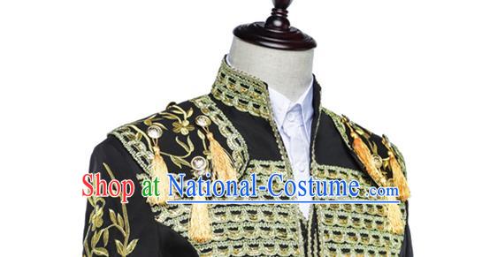 Custom Annual Meeting Performance Suit Western Court Male Black Jacket European Prince Garment Costume Spanish Fighting Bull Clothing