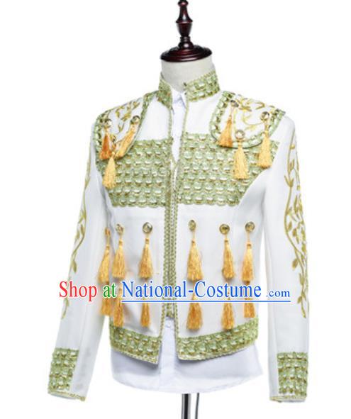 Custom Spanish Fighting Bull Clothing Annual Meeting Performance Suit Western Court Male White Jacket European Prince Garment Costume