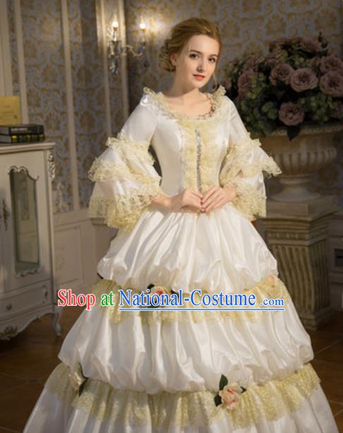 Top European Royal Clothing Western Ballroom Dance White Full Dress Renaissance Style Garment Costume French Queen Formal Attire