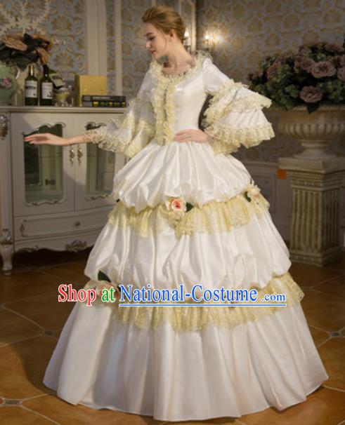 Top European Royal Clothing Western Ballroom Dance White Full Dress Renaissance Style Garment Costume French Queen Formal Attire