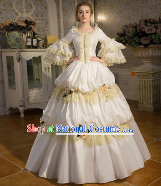 Top European Royal Clothing Western Ballroom Dance White Full Dress Renaissance Style Garment Costume French Queen Formal Attire