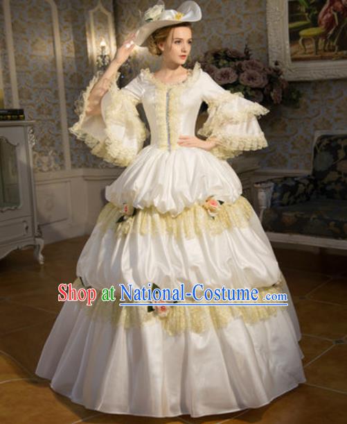 Top European Royal Clothing Western Ballroom Dance White Full Dress Renaissance Style Garment Costume French Queen Formal Attire